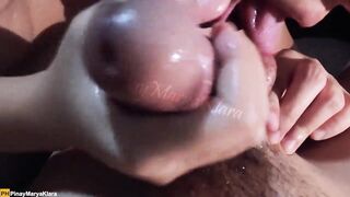 Pinay GF simot bayag pati tamod - Balls licking handjob