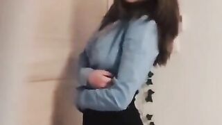 classy office look teen with a skirt and stockings will give you an orgasm