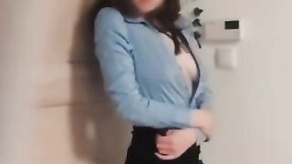 classy office look teen with a skirt and stockings will give you an orgasm