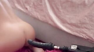 Slutty horny girl uses her fucking machine to make her self cream