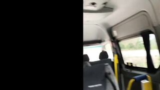 Almost got Caught Jerking off Husband's Cock on the Bus... but he still Cum