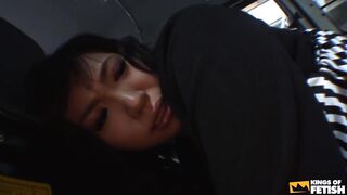 Japanese MILF gets her tight holes pounded with fingers and toys in a van