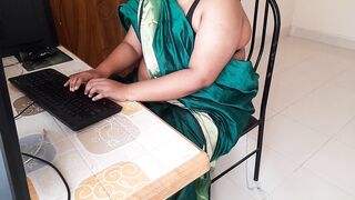 Indian Office Secretary fucks sexy busty boss on chair while working on computer - Big Boobs BBW