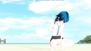 3D HENTAI Schoolgirl on the beach after school