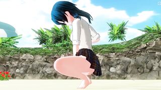 3D HENTAI Schoolgirl on the beach after school