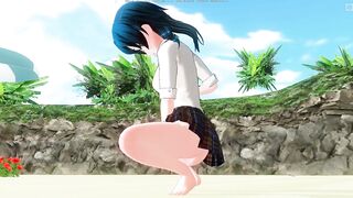 3D HENTAI Schoolgirl on the beach after school