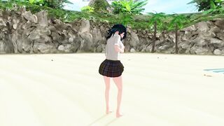 3D HENTAI Schoolgirl on the beach after school