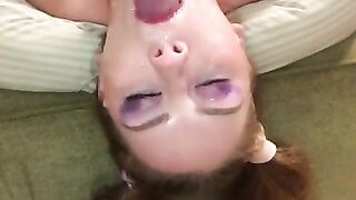 POV nasty teen slut throats long dildo