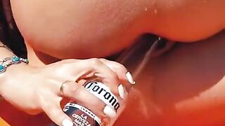 Girl drinks beer in the park. She rubs her pussy until she cums. Real Squirt Orgasm