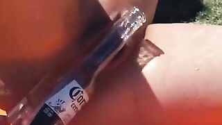 Girl drinks beer in the park. She rubs her pussy until she cums. Real Squirt Orgasm