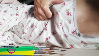 nippleringlover inserting brushes in stretched nipple piercings - pierced tits huge nipples - part 1