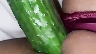 She used cucumber to fuck her Hot PUSSY