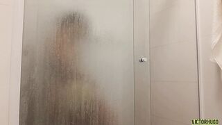 taking a shower after cum on my dick