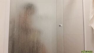 taking a shower after cum on my dick