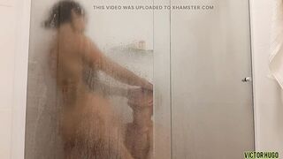 taking a shower after cum on my dick