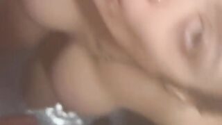 HORNY TATTOOED BRUNETTE SUCKS COCK AND SWALLOWS CUM IN THE SHOWER