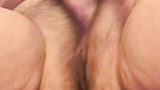 Horny mama rubs her hungry hairy pussy fast to big orgasm!