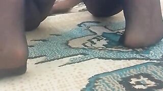 Hot mature wiping the carpet by bending over