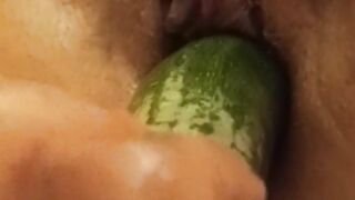 bitch gets fucked by huge vegetable