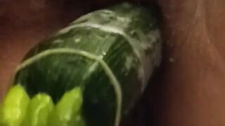 bitch gets fucked by huge vegetable