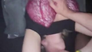 Horny blonde slut sucking balls, moaning and covered in cum after getting facefucked upside down