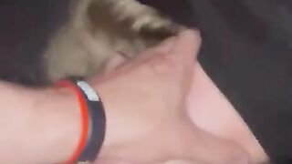 Horny blonde slut sucking balls, moaning and covered in cum after getting facefucked upside down