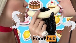 FETISH | FOOD PORN |Two sexy bitches in latex eat banana with cream