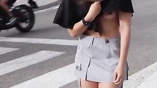 Flashing my tits, ass and knickers in the street with cars driving by