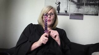 Filthy Mature Big Tit Teacher enjoys a confiscated Stiff Glass Dildo