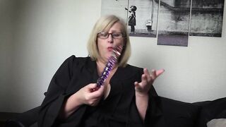 Filthy Mature Big Tit Teacher enjoys a confiscated Stiff Glass Dildo