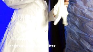 Blowjob in slippery gloves (cum in mask)