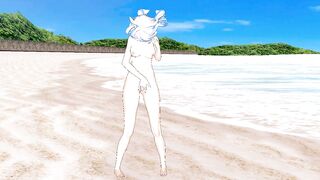 Genshin Impact : Furina Masturbates on the Beach [ hentai r34 ]