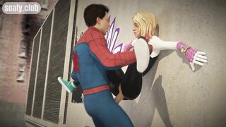 Spiderman hung fan girl on the roof of the building and licked her pussy POV