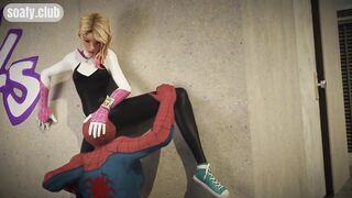 Spiderman hung fan girl on the roof of the building and licked her pussy POV