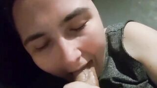 Chubby british girl deepthroats big cock and get cum on her face