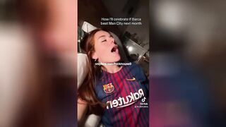 18yo dressed in FC Barcelona jersey likes blowjob and deep creampie