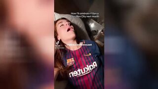 18yo dressed in FC Barcelona jersey likes blowjob and deep creampie