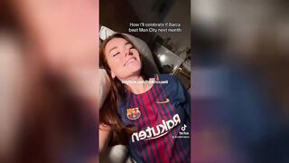 18yo dressed in FC Barcelona jersey likes blowjob and deep creampie