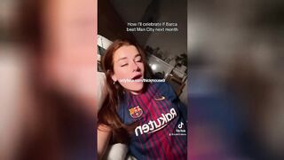 18yo dressed in FC Barcelona jersey likes blowjob and deep creampie