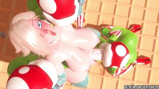 FUTA Princess Peach cumming from deepthroat blowjob 3D animation