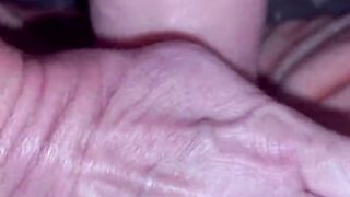 Loose cunt whore fucks cum hole with giant dildo