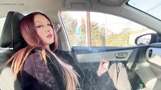 Italian Big tits Milf Artemisia Love smoking the car and flashing big tits