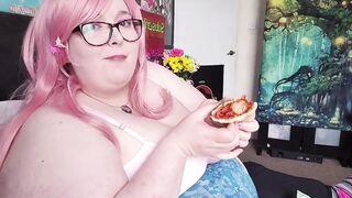 Pink Haired Goddess Eats Subway on Bed