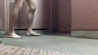 Masturbation naked in front of the entrance.玄関前で全裸露出オナニーしてたらバレそうになった//